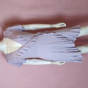 Boohoo Lilac Purple Polka Dot Ruffle Trim Short Sleeve Mini Dress size 10